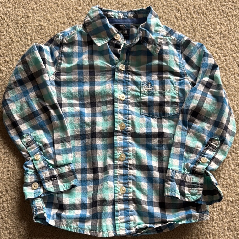 Blue and Black Plaid Button Down Shirt with Long Sleeves